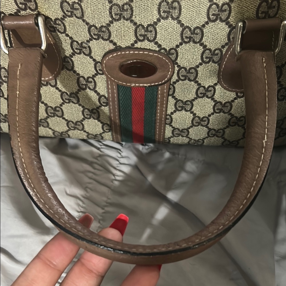Gucci Beige and Brown Satchel with Red and Green Stripe - Picture 4 of 7